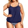 imageHolipick Plus Size Tankini Swimsuit for Women Tummy Control Two Piece Bathing Suit TankiniBlue Star
