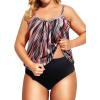 imageHolipick Plus Size Tankini Swimsuit for Women Tummy Control Two Piece Bathing Suit TankiniColorful Striped