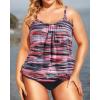 imageHolipick Plus Size Tankini Swimsuit for Women Tummy Control Two Piece Bathing Suit TankiniPink Stripe