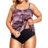 imageHolipick Plus Size Tankini Swimsuit for Women Tummy Control Two Piece Bathing Suit TankiniPink Stripe