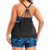 imageHolipick Plus Size Tankini Swimsuits for Women Two Piece Tummy Control Bathing Suit Blouson Tankini Top with ShortsBlue Leaves
