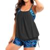imageHolipick Plus Size Tankini Swimsuits for Women Two Piece Tummy Control Bathing Suit Blouson Tankini Top with ShortsBlue Leaves