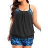 imageHolipick Plus Size Tankini Swimsuits for Women Two Piece Tummy Control Bathing Suit Blouson Tankini Top with ShortsBlue Leaves