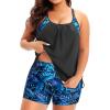 imageHolipick Plus Size Tankini Swimsuits for Women Two Piece Tummy Control Bathing Suit Blouson Tankini Top with ShortsBlue Leaves