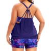 imageHolipick Plus Size Tankini Swimsuits for Women Two Piece Tummy Control Bathing Suit Blouson Tankini Top with ShortsBlue Purple Leaves