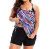 imageHolipick Plus Size Tankini Swimsuits for Women Two Piece Tummy Control Bathing Suit Blouson Tankini Top with ShortsColor Oblique Stripe