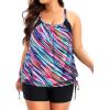 imageHolipick Plus Size Tankini Swimsuits for Women Two Piece Tummy Control Bathing Suit Blouson Tankini Top with ShortsColor Oblique Stripe