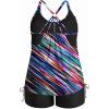 imageHolipick Plus Size Tankini Swimsuits for Women Two Piece Tummy Control Bathing Suit Blouson Tankini Top with ShortsColor Oblique Stripe