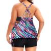 imageHolipick Plus Size Tankini Swimsuits for Women Two Piece Tummy Control Bathing Suit Blouson Tankini Top with ShortsColor Oblique Stripe