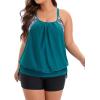imageHolipick Plus Size Tankini Swimsuits for Women Two Piece Tummy Control Bathing Suit Blouson Tankini Top with ShortsGreen