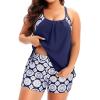 imageHolipick Plus Size Tankini Swimsuits for Women Two Piece Tummy Control Bathing Suit Blouson Tankini Top with ShortsNavy Geometric