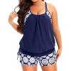 imageHolipick Plus Size Tankini Swimsuits for Women Two Piece Tummy Control Bathing Suit Blouson Tankini Top with ShortsNavy Geometric