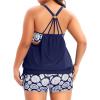 imageHolipick Plus Size Tankini Swimsuits for Women Two Piece Tummy Control Bathing Suit Blouson Tankini Top with ShortsNavy Geometric