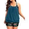 imageHolipick Plus Size Tankini Swimsuits for Women Two Piece Tummy Control Bathing Suit Blouson Tankini Top with ShortsTeal and Floral