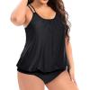 imageHolipick Plus Size Tankini Tops for Women Blouson Tummy Control Swim top Loose Fit Bathing Suit Top No BottomBlack