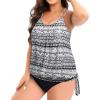 imageHolipick Plus Size Tankini Tops for Women Blouson Tummy Control Swim top Loose Fit Bathing Suit Top No BottomBlack Tribal