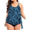 imageHolipick Plus Size Tankini Tops for Women Blouson Tummy Control Swim top Loose Fit Bathing Suit Top No BottomBlue Paisley