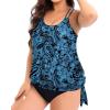 imageHolipick Plus Size Tankini Tops for Women Blouson Tummy Control Swim top Loose Fit Bathing Suit Top No BottomBlue Paisley