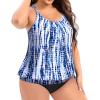 imageHolipick Plus Size Tankini Tops for Women Blouson Tummy Control Swim top Loose Fit Bathing Suit Top No BottomBlue Tie Dye