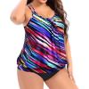 imageHolipick Plus Size Tankini Tops for Women Blouson Tummy Control Swim top Loose Fit Bathing Suit Top No BottomColor Striped