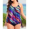 imageHolipick Plus Size Tankini Tops for Women Blouson Tummy Control Swim top Loose Fit Bathing Suit Top No BottomColor Striped