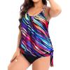 imageHolipick Plus Size Tankini Tops for Women Blouson Tummy Control Swim top Loose Fit Bathing Suit Top No BottomColor Striped
