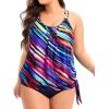 imageHolipick Plus Size Tankini Tops for Women Blouson Tummy Control Swim top Loose Fit Bathing Suit Top No BottomColor Striped