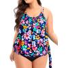 imageHolipick Plus Size Tankini Tops for Women Blouson Tummy Control Swim top Loose Fit Bathing Suit Top No BottomColorful Floral