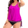 imageHolipick Plus Size Tankini Tops for Women Blouson Tummy Control Swim top Loose Fit Bathing Suit Top No BottomPink Geometry