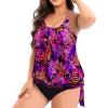 imageHolipick Plus Size Tankini Tops for Women Blouson Tummy Control Swim top Loose Fit Bathing Suit Top No BottomPurple Pink Leaves