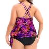 imageHolipick Plus Size Tankini Tops for Women Blouson Tummy Control Swim top Loose Fit Bathing Suit Top No BottomPurple Pink Leaves