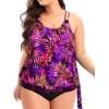 imageHolipick Plus Size Tankini Tops for Women Blouson Tummy Control Swim top Loose Fit Bathing Suit Top No BottomPurple Pink Leaves