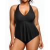 imageHolipick Plus Size Two Piece Swimsuits High Waisted Bathing Suits for Women Halter Tankini Top with BottomsBlack