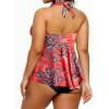 imageHolipick Plus Size Two Piece Swimsuits High Waisted Bathing Suits for Women Halter Tankini Top with BottomsRed Flower
