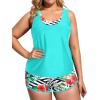 imageHolipick Women Plus Size 3 Piece Tankini Swimsuits Tummy Control Bathing Suits with Boy Shorts Tank Top with Sports BraAqua Blue and Floral
