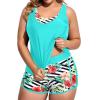 imageHolipick Women Plus Size 3 Piece Tankini Swimsuits Tummy Control Bathing Suits with Boy Shorts Tank Top with Sports BraAqua Blue and Floral