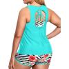 imageHolipick Women Plus Size 3 Piece Tankini Swimsuits Tummy Control Bathing Suits with Boy Shorts Tank Top with Sports BraAqua Blue and Floral