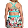 imageHolipick Women Plus Size 3 Piece Tankini Swimsuits Tummy Control Bathing Suits with Boy Shorts Tank Top with Sports BraAqua Blue and Floral