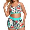 imageHolipick Women Plus Size 3 Piece Tankini Swimsuits Tummy Control Bathing Suits with Boy Shorts Tank Top with Sports BraAqua Blue and Floral