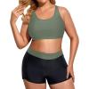 imageHolipick Women Plus Size 3 Piece Tankini Swimsuits Tummy Control Bathing Suits with Boy Shorts Tank Top with Sports BraArmy Green