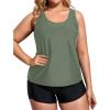 imageHolipick Women Plus Size 3 Piece Tankini Swimsuits Tummy Control Bathing Suits with Boy Shorts Tank Top with Sports BraArmy Green