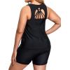 imageHolipick Women Plus Size 3 Piece Tankini Swimsuits Tummy Control Bathing Suits with Boy Shorts Tank Top with Sports BraBlack 1