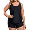 imageHolipick Women Plus Size 3 Piece Tankini Swimsuits Tummy Control Bathing Suits with Boy Shorts Tank Top with Sports BraBlack