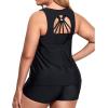 imageHolipick Women Plus Size 3 Piece Tankini Swimsuits Tummy Control Bathing Suits with Boy Shorts Tank Top with Sports BraBlack