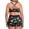 imageHolipick Women Plus Size 3 Piece Tankini Swimsuits Tummy Control Bathing Suits with Boy Shorts Tank Top with Sports BraBlack Dinosaur