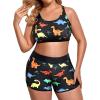 imageHolipick Women Plus Size 3 Piece Tankini Swimsuits Tummy Control Bathing Suits with Boy Shorts Tank Top with Sports BraBlack Dinosaur
