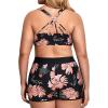 imageHolipick Women Plus Size 3 Piece Tankini Swimsuits Tummy Control Bathing Suits with Boy Shorts Tank Top with Sports BraBlack Floral