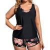 imageHolipick Women Plus Size 3 Piece Tankini Swimsuits Tummy Control Bathing Suits with Boy Shorts Tank Top with Sports BraBlack Floral