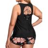imageHolipick Women Plus Size 3 Piece Tankini Swimsuits Tummy Control Bathing Suits with Boy Shorts Tank Top with Sports BraBlack Floral