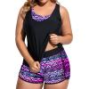 imageHolipick Women Plus Size 3 Piece Tankini Swimsuits Tummy Control Bathing Suits with Boy Shorts Tank Top with Sports BraBlack Purple Tribal
